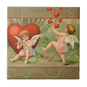 Carreau Amour Cupidons Antique Vintage Saint-Valentin