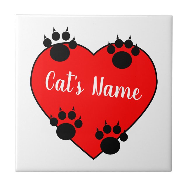 Carreau Amour Empreinte de patte Chat Avec Nom Personnalis (Devant)