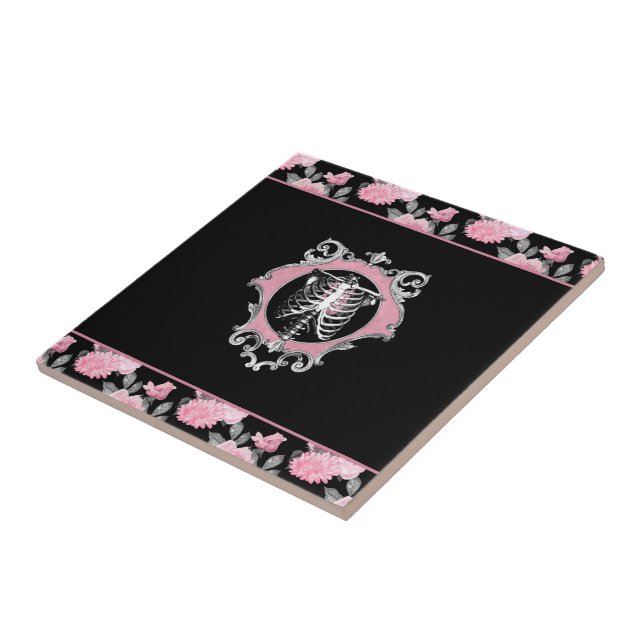 Carreau Amour gothique | Squelette rose et noir Coeur flor (Côté)