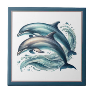 Carreau Amoureux de dauphins de plage mignons