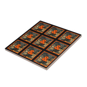 Carreau Ampersand de menuisier en Plaid orange et noir