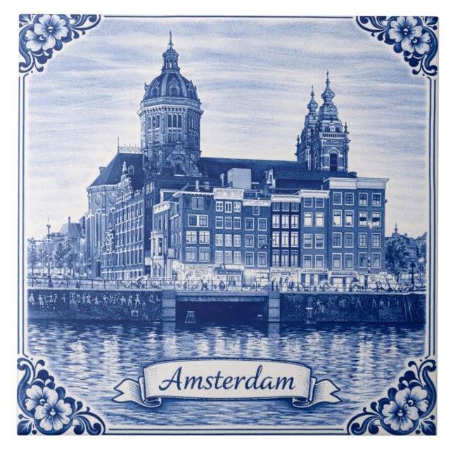 Carreau Amsterdam Delft Blue style ceramic tile (Devant)