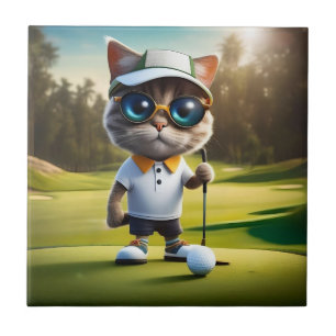 Carreau Amusant Animé Cat Golf Player,