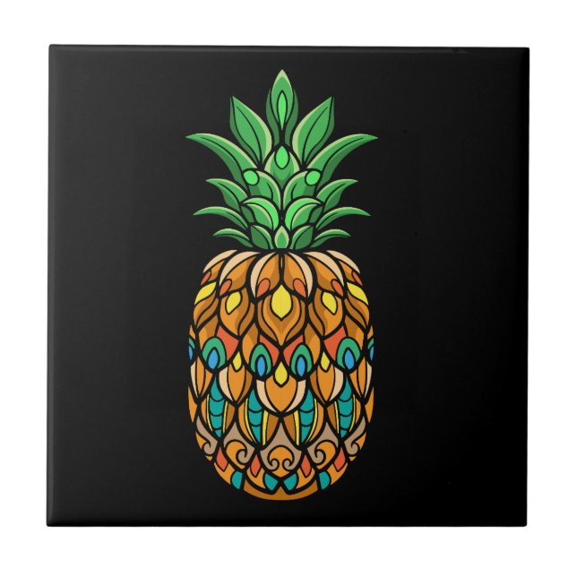 Carreau ananas coloré-fruit-mandala-arts-isolé (Devant)