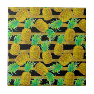 Carreau Ananas d'or sur des rayures