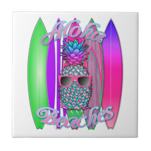 Carreau Ananas surfant Aloha d'amusement tropical de