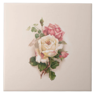 Carreau Ancien Arrière - plan blanc/rose Roses-Buff