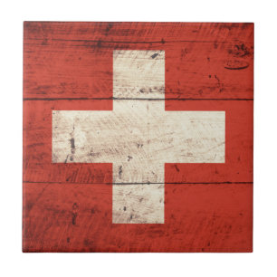Carreau Ancien drapeau en bois Suisse