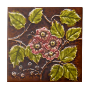 Carreau Ancien Majolica Floral Tile Repro de l'époque vic