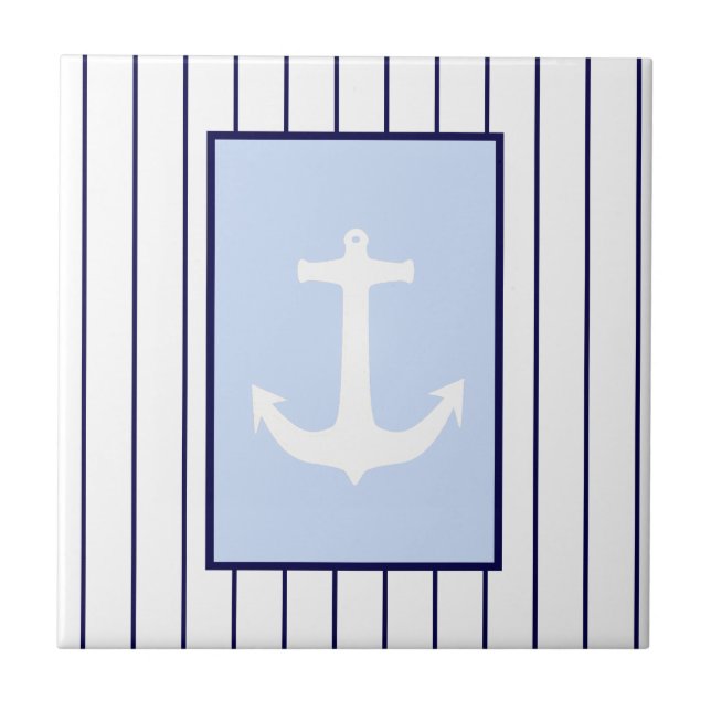 Carreau Ancre blanche Capitaine Blue Stripes Mer Océan (Devant)