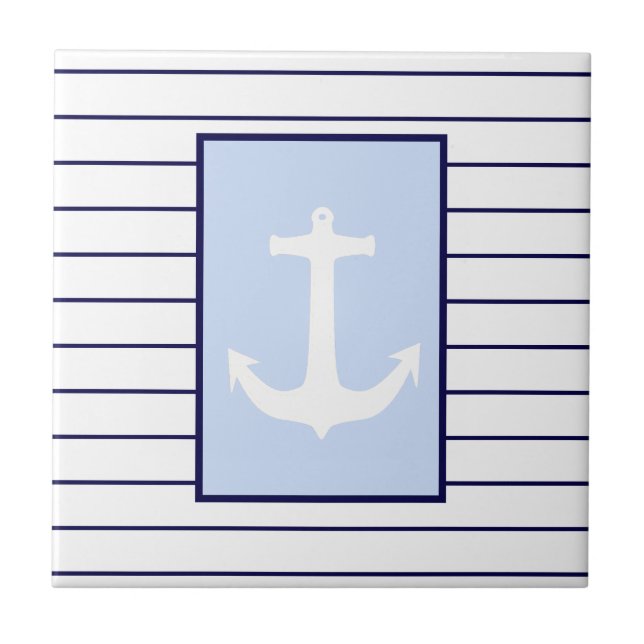 Carreau Ancre blanche Capitaine Blue Stripes Mer Océan (Devant)