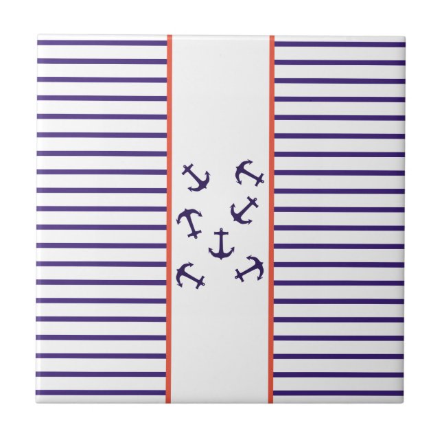 Carreau Ancre Bleue élégant Mer Océan thème (Devant)