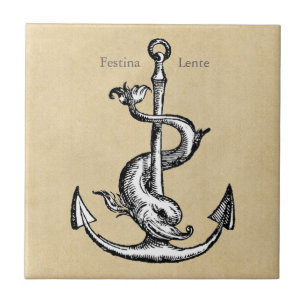 Carreau Ancre et dauphin - Festina Lente