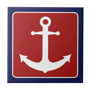Carreau Ancre nautique - blanc et bleu rouges
