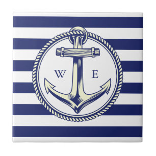 Carreau Ancre nautique Bleu marine Rayures