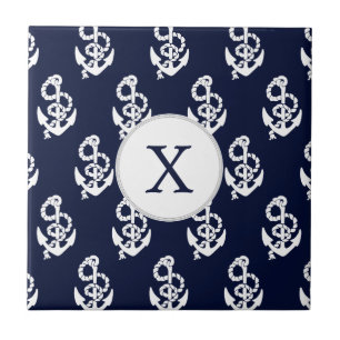 Carreau Ancre personnalisée de bleu marine de monogramme