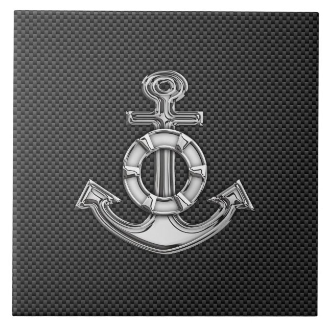 Carreau Ancre Silver Lifesaver sur fibre de carbone noire (Devant)