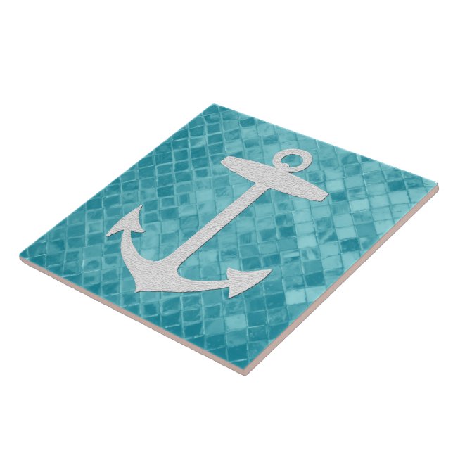 Carreau Ancre sur Motif de verre marin Aqua (Côté)