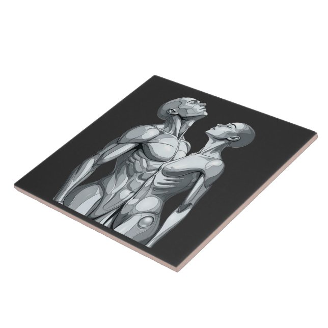 Carreau Android Union: Cyborg Couple Ceramic Tile Art (Côté)