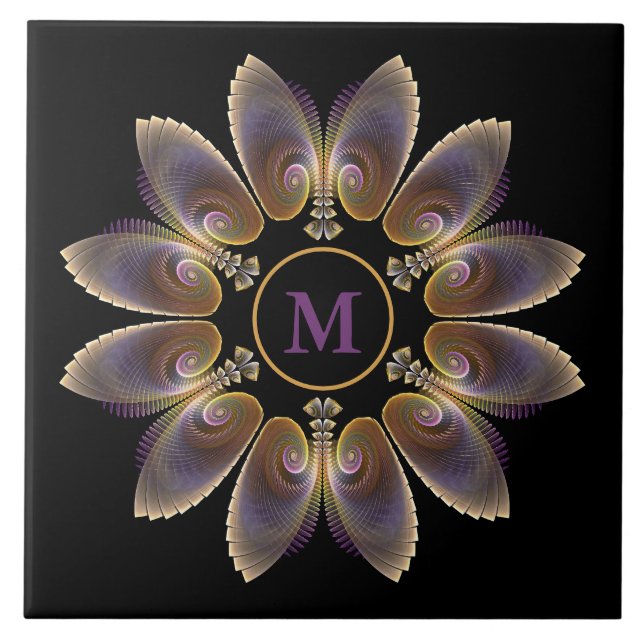 Carreau Ange Abstraite ailes Mandala Monogramme fractal (Devant)