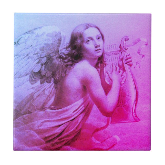 Carreau ANGE JOUER LYRA SUR LES NUAGES Bleu rose (Devant)