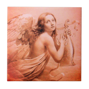 Carreau ANGE JOUER LYRA SUR LES NUAGES Brown rouge