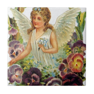 Carreau Ange victorien avec des fleurs