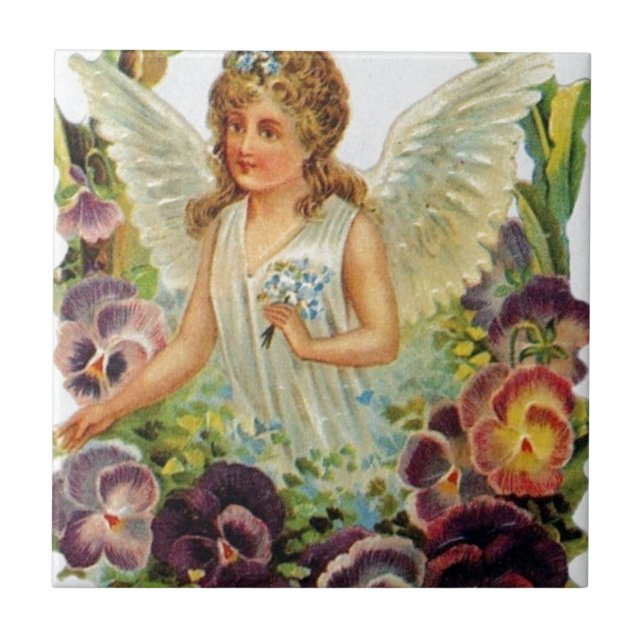 Carreau Ange victorien avec des fleurs (Devant)
