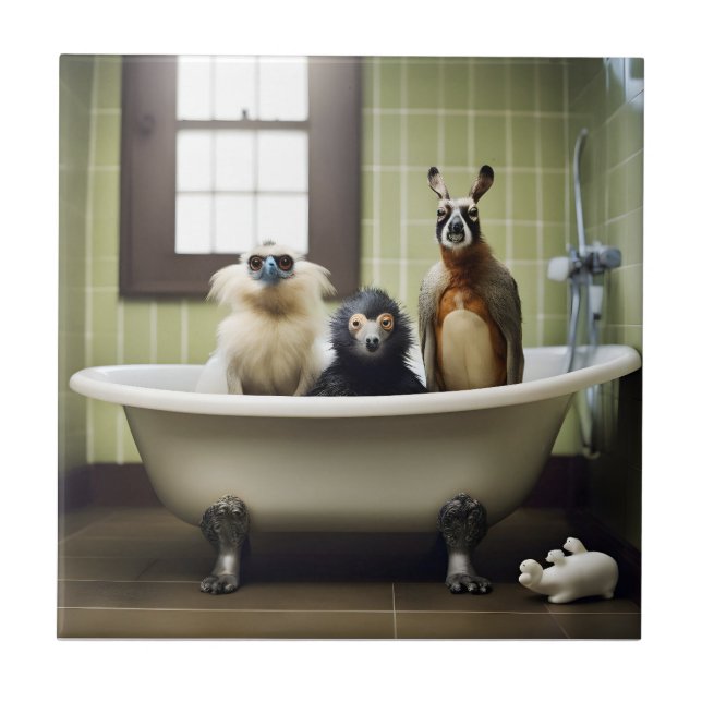 Carreau Animaux amusants dans la salle de bain (Devant)