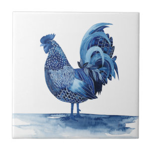 Carreau Animaux de ferme de bleu de cobalt - coq
