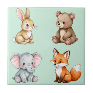 Carreau Animaux de la forêt adorables bébé aquarelle paste