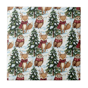 Carreau Animaux de la forêt hivernale Motif de Noël