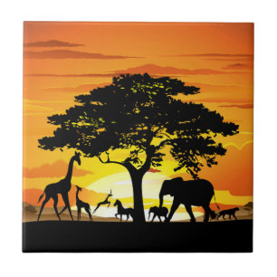 Carreau Animaux sauvages sur le coucher de soleil de la sa