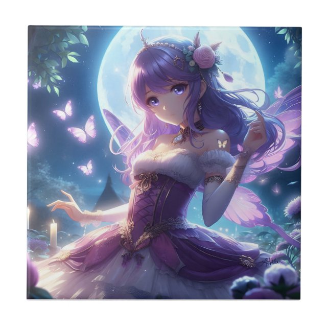 Carreau Anime Girl Violet Papillon Aile Lune Fée (Devant)