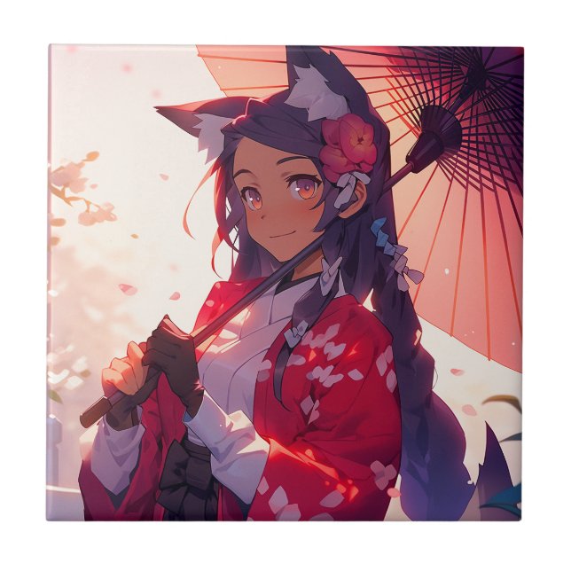 Carreau Anime Kitsune Girl Cute Fox Imaginaire Art (Devant)