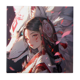 Carreau Anime Kitsune Girl Cute Fox Imaginaire Art