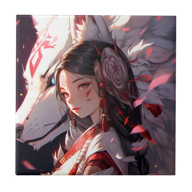 Carreau Anime Kitsune Girl Cute Fox Imaginaire Art (Devant)