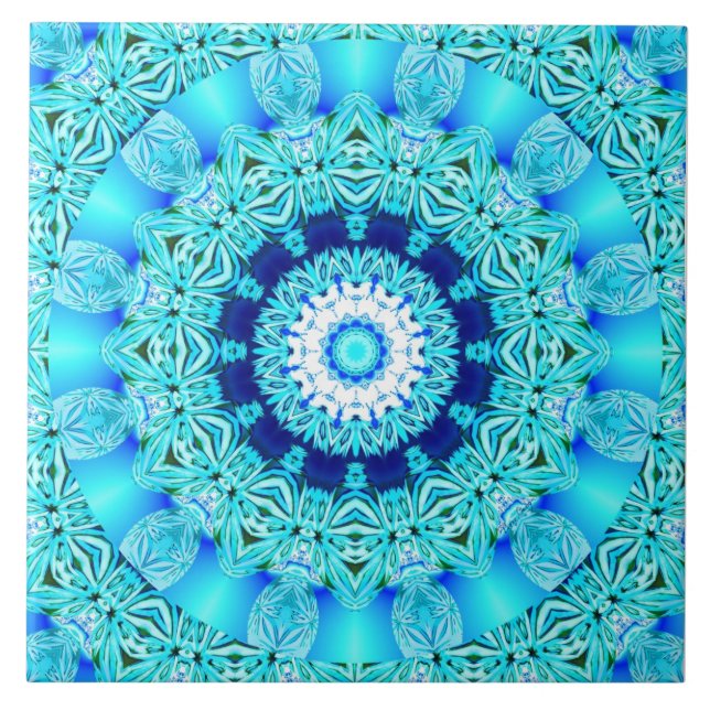 Carreau Anneau bleu d'ange de glace, mandala abstrait