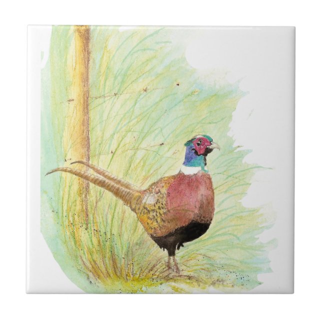 Carreau Anneau d'aquarelle crêpé Pheasant Bird Art (Devant)