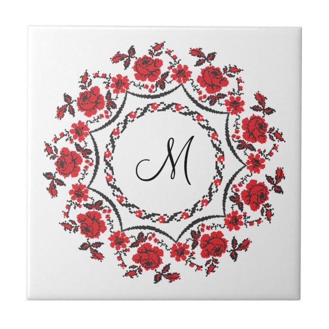 Carreau Anneau rose Monogramme personnalisé initial (Devant)