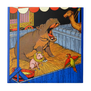 Carreau Années 1930 pleurant hippopotame et amis