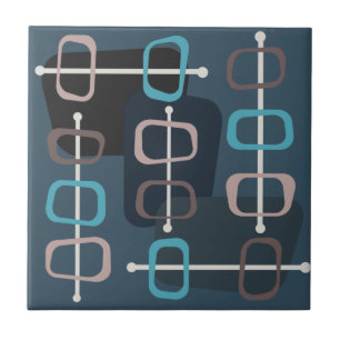 Carreau Années 1950 Abstrait Art Hollow Rocks Turquoise