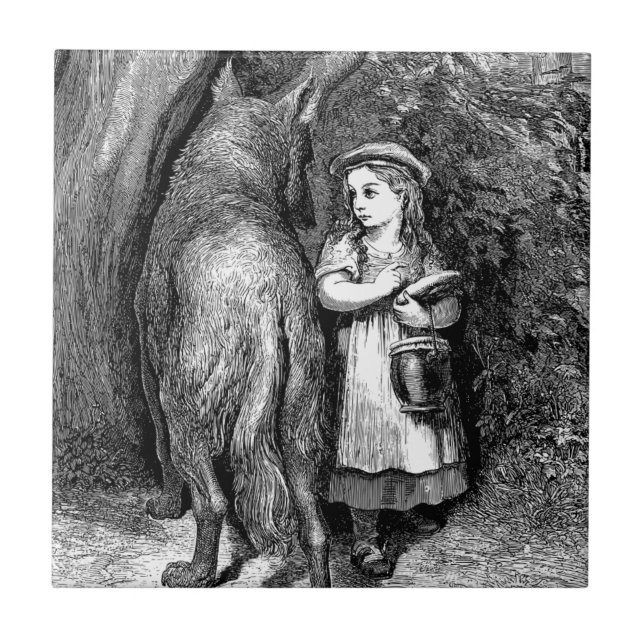 Carreau Antique art rouge capot et imaginaire de loup (Devant)