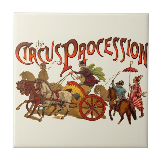 Carreau Antique Cirque Parade Clowns Chevaux (Devant)