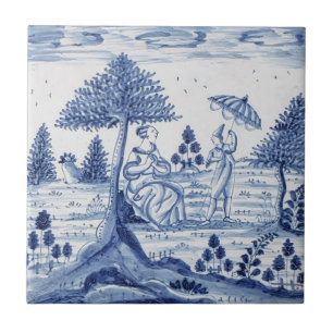 Carreau Antique Delft Tile-Pastoral Scène-Bleu & Blanc-1