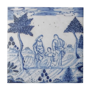 Carreau Antique Delft Tile-Pastoral Scène-Bleu & Blanc-10