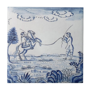 Carreau Antique Delft Tile-Pastoral Scène-Bleu & Blanc-11