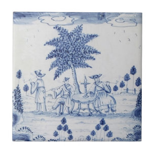 Carreau Antique Delft Tile-Pastoral Scène-Bleu & Blanc-16