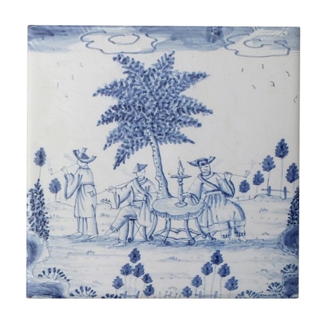 Carreau Antique Delft Tile-Pastoral Scène-Bleu & Blanc-16 (Devant)
