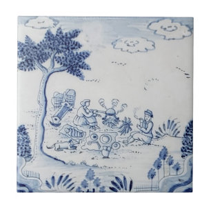 Carreau Antique Delft Tile-Pastoral Scène-Bleu & Blanc-19